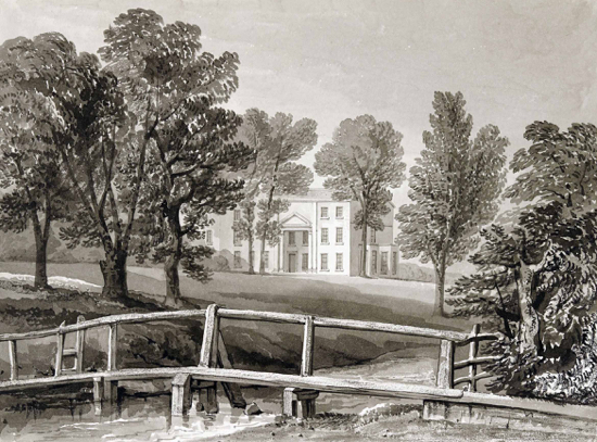 Fig.2. Sketch view of the entrance front in 1840 by J.C. Buckler. (Courtesy of the Hertfordshire Records Office)
