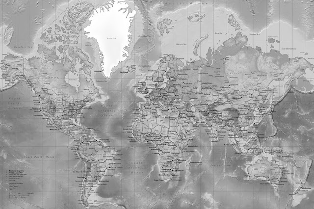 Maailmankartta tapetti karta world map Valokuvatapetti musta valkoinen