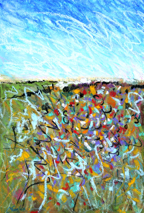California Artwork Scribbly Field Five, abstract landscape by Carol Engles