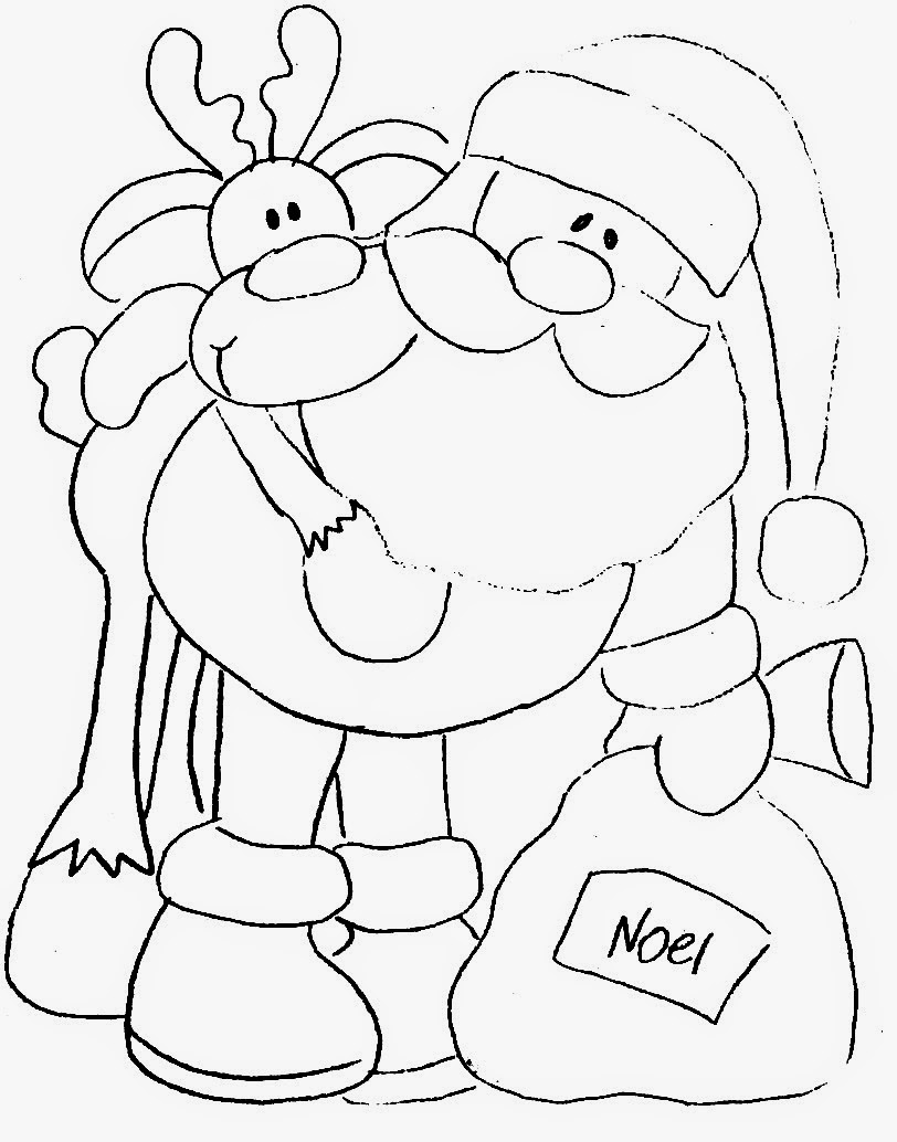 desenho papai noel com rena para pintura em tecido