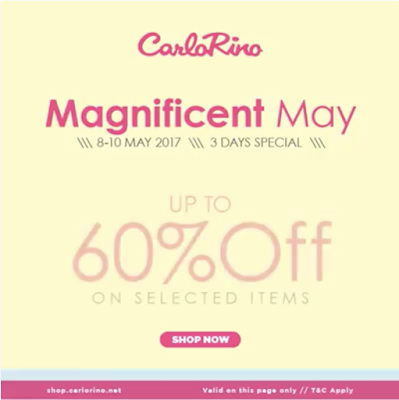 CarloRino Maginificent May Special Online Exclusive Discount Promo