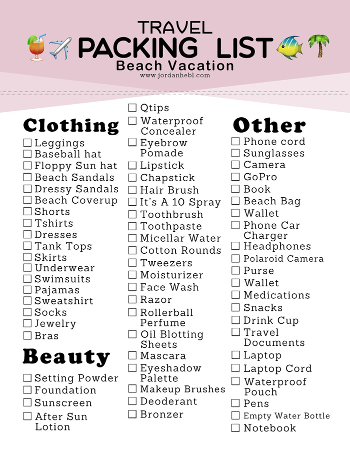 Packing List For A Beach Vacation Free Printable Jordan Hepler  Packing List For A Beach Vacation Free Printable Jordan Hepler