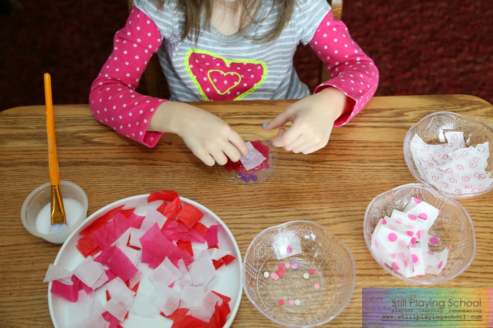 Tissue Paper Mosaics for Valentine's Day Still Playing School