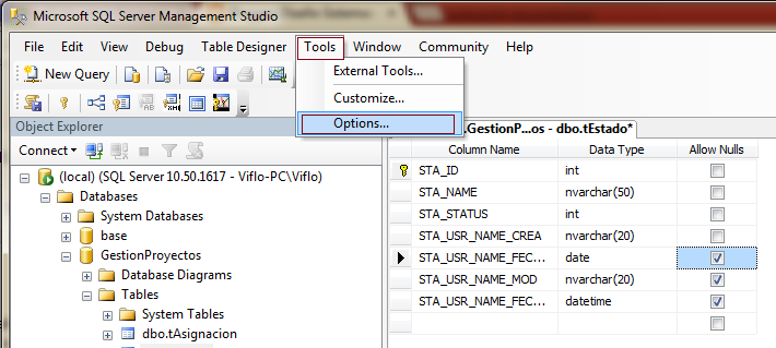 Microsoft sql server 2008 management studio express dise o sistemas 