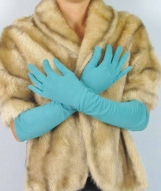 Vintage 1950's Teal Opera Gloves