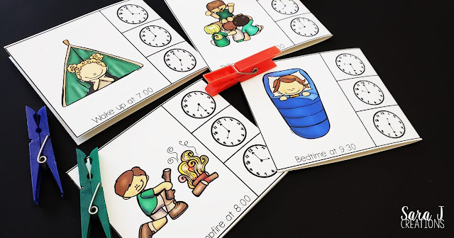 Make learning to read a clock and tell time to the half hour more fun with these FREE camping themed clip cards. Not only is this freebie great practice for children in first grade, but it also offers bonus fine motor practice as students open and close clothespins.