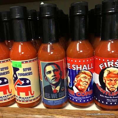 political hot sauces at Pedrick Produce in Dixon, California