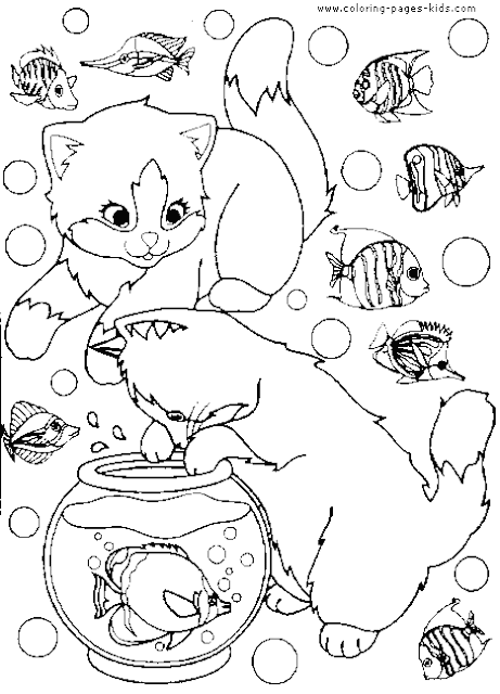 Beautiful Cat With Fish Coloring Page for Kids of a Cute Cartoon Colour Drawing HD Wallpaper