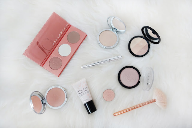 High Street Highlighters - The Balm Mary Lou, Zoeva Rose Golden Blush Palette Highlight, Cindy Lou, Ofra x DupeThat You Dew You, You Glow Girl, Too Cool For School Art Class By Rodin, Sephora Cushion Luminizer, The Body Shop Lightening Touch