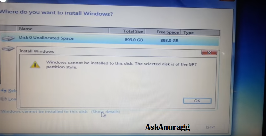 windows dziesięć install partition error