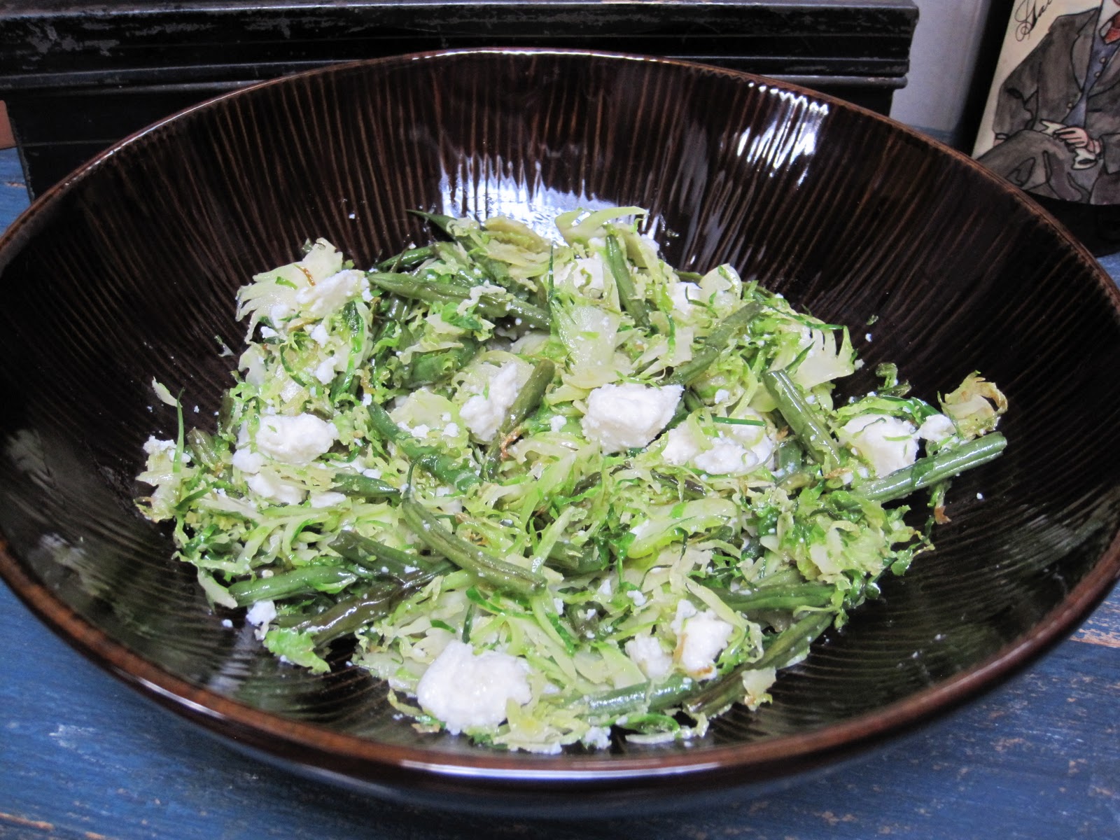 diet schmiet! Salad of Brussels Sprouts, Green Beans & Queso Fresco