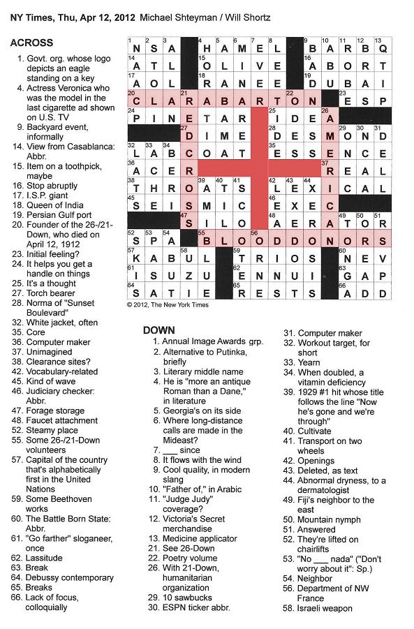 The New York Times Crossword in Gothic 04.12.12 — Clara