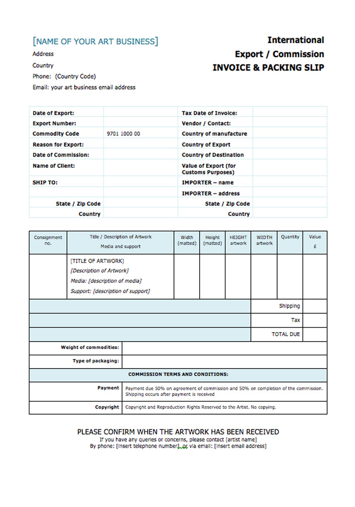 MAKING A MARK Exporting Art (Part 1) The Invoice