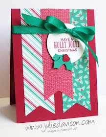 Stampin' Up! Stitched with Cheer Presents & Pinecones Banner Christmas Card #stampinup www.juliedavison.com