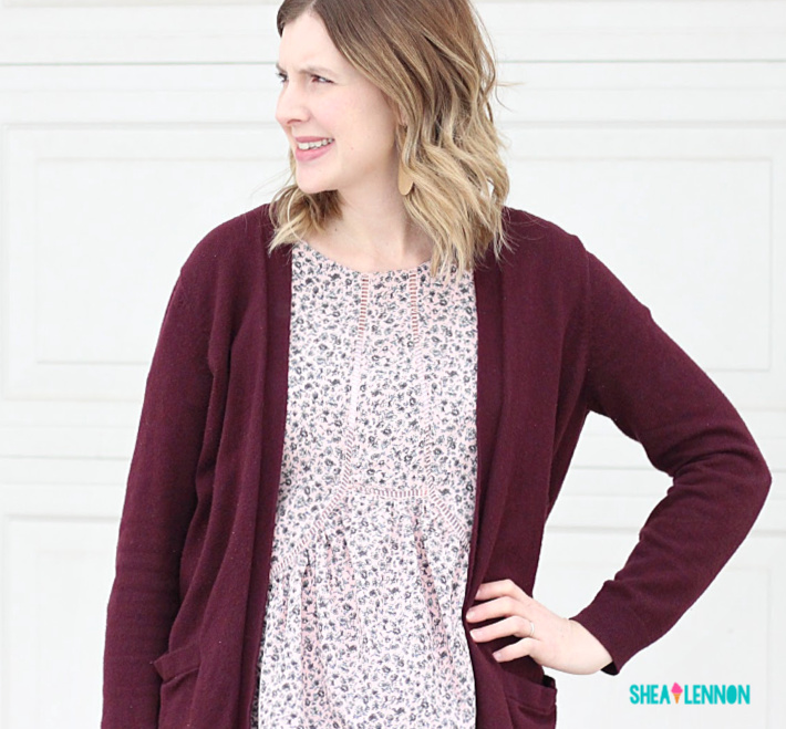 burgundy and blush outfit idea - cardigan with floral blouse | shealennon.com