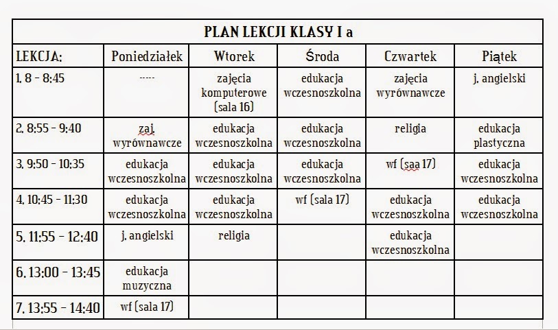 Gimnazjum Nr 1 W Biskupcu Plan Lekcji Klasa z krokodylem: Plan lekcji klasy 1a