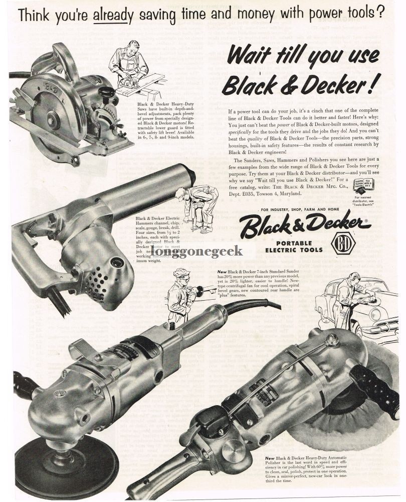 1955 BLACK & DECKER Ad POWER TOOLS Photos Old Magazine Ads