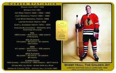 Hockey Legend Bobby Hull "The Golden Jet" Limited Edition Karatbars Gold Card