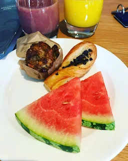 plate of fresh watermelon muffin and pastry in cardrona hotel