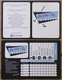 The front and reverse of the Sparkle City Mini Putt course scorecard Scorecard from Sparkle City Mini Putt in Spartanburg