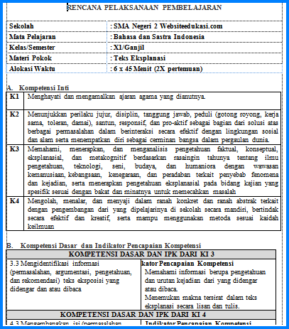 rpp bahasa indonesia kelas 11