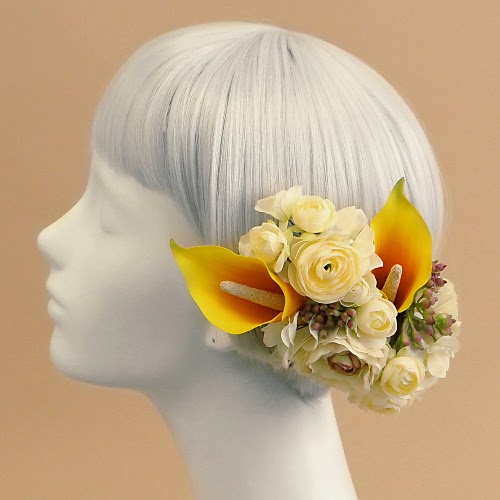 カラーのヘアピックセット（カナリア）_ウェディングヘッドドレスと花髪飾りairaka