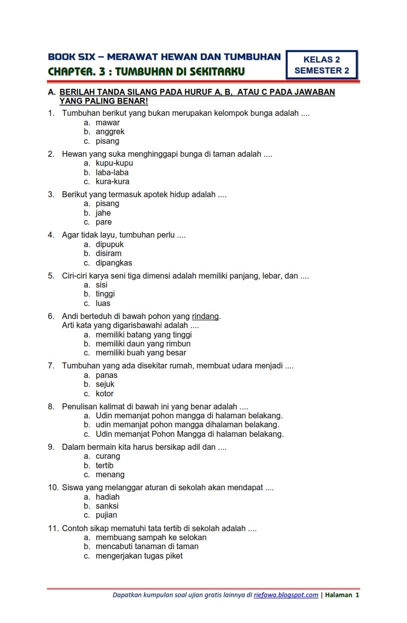 Contoh Soal Tematik Tema 6 Subtema 3 Kelas 1 Guru Ilmu Sosial