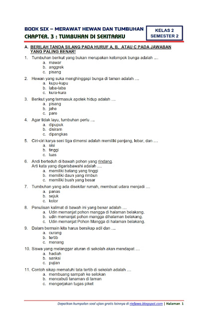 Download Soal Tematik Kelas 2 Semester 2 Tema 6 Subtema 3 Merawat Binatang Dan Tumbuhan Tumbuhan Di Sekitarku Edisi Terbaru Dunia Edukasi