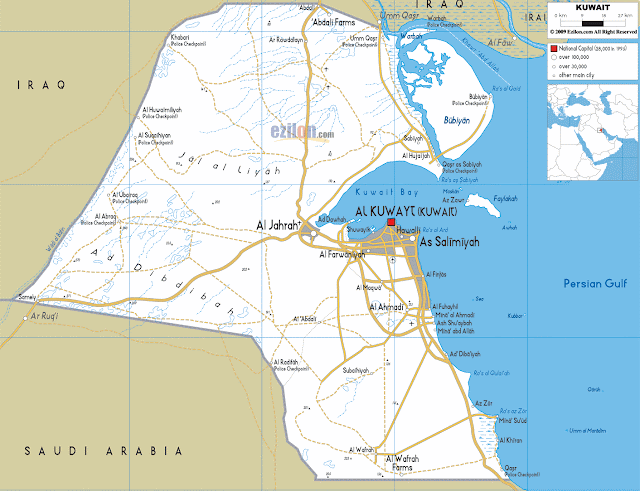 Mapa rodoviário do Kuwait