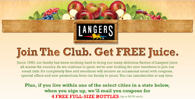 Coupons for 4 FREE Full Size Bottles of Langers Juice