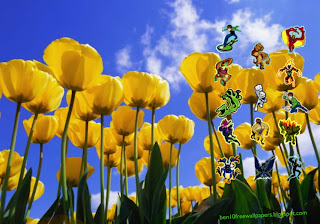 Desktop Wallpapers Ben 10 and Alien Monsters at Tulips Flowers Field