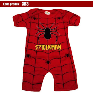 Jual Romper bayi motif Spiderman harga pabrik grosir ecer murah meriah katun tebal