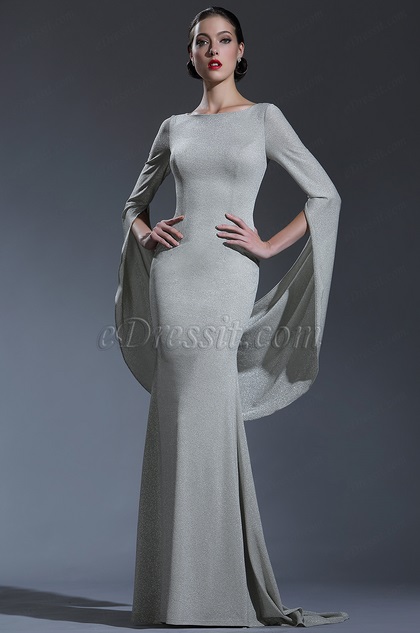 shiny grey couture occasion dressing gown