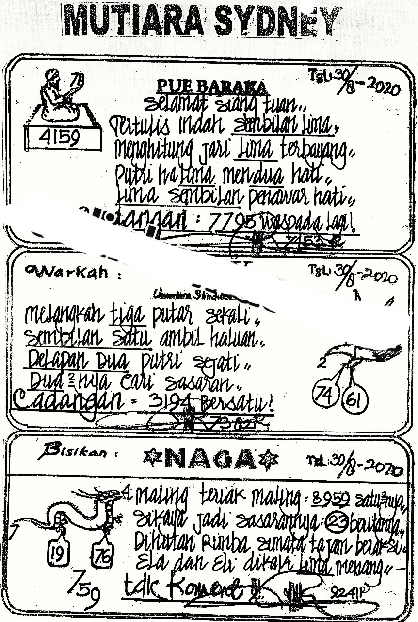 Prediksi Syair Sydney 30 Agustus 2020 Keraton4d