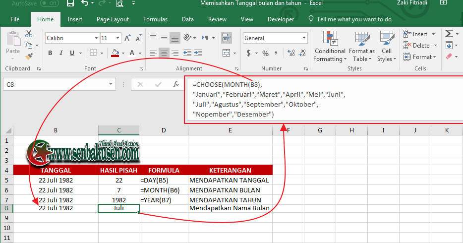 cara memisahkan tanggal bulan dan tahun