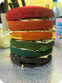 rainbow cake, 6 layer cake, rainbow sponge