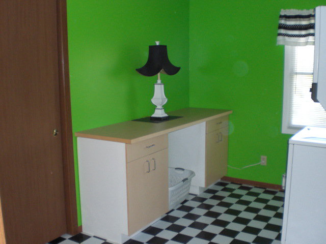 Mellissa Rose Laundry Room Photos Before Lime Green Walls Dark Wood Doors Trim Black White Flooring