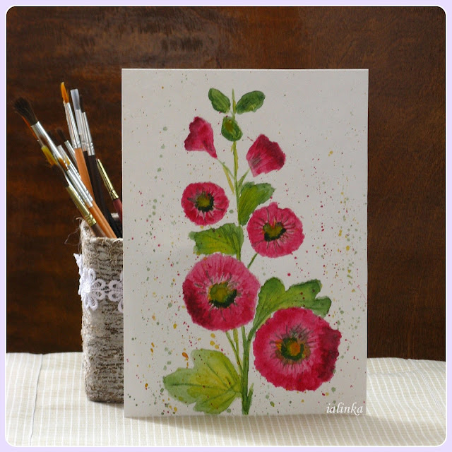 мальва акварелью watercolor акварель