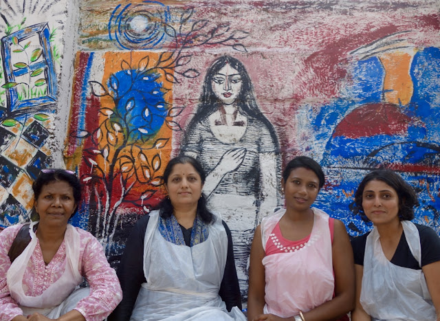 The job is done...Artists in front of the wall panel they painted at The Art Walk 360, (L to R) Milburn Cherian, Chitra Vaidya, Sumana Nath De, Ami Patel The job is done...Artists in front of the wall panel they painted at The Art Walk 360, (L to R) Milburn Cherian, Chitra Vaidya, Sumana Nath De, Ami Patel