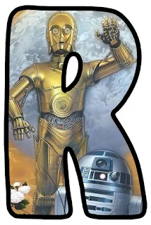 Letras con R2D2 y C3PO de la Guerra de las Galaxias. Star Wars R2D2 and C3PO Letters.