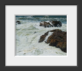 The mighty Pacific Ocean crashes into the rocky shore of California at Bodega Bay.