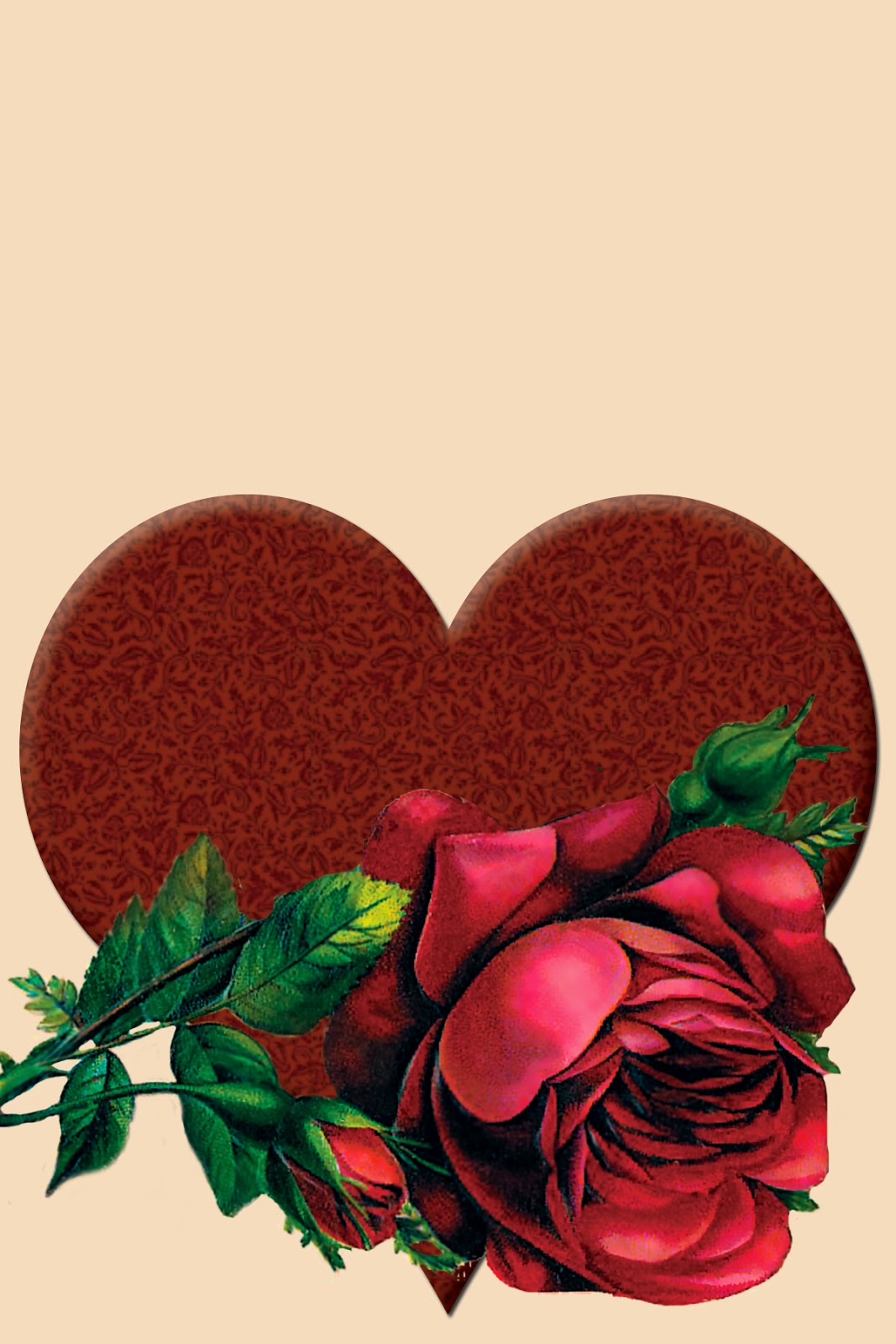 Digital Printables Heart with Roses Picture