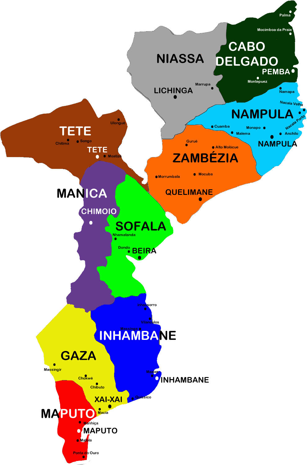 Moçambique Mapa Províncias