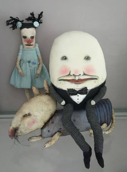 Sandy Mastroni Humpty Dumpty and rat and weird girl doll , Sandy Mastroni