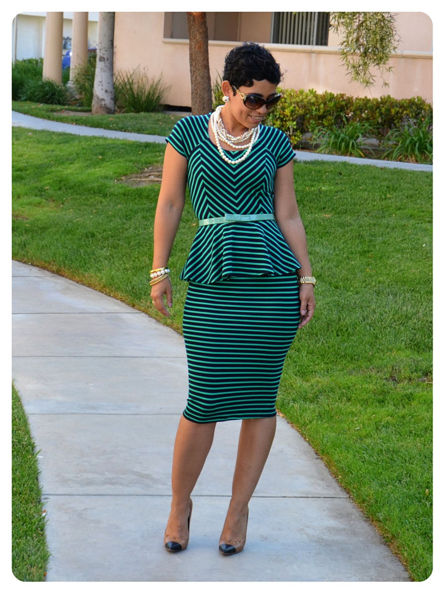 DIY Striped Peplum Top & Skirt + Pattern Review M6754 View C Fashion