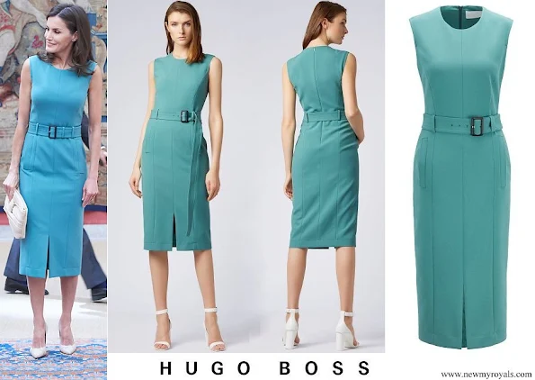 Queen Letizia wore Hugo Boss Dadoria Midi length shift dress