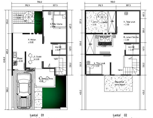 Contoh denah rumah minimalis type 36 2 lantai