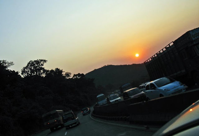 jam packed highway in the mountainous terrain