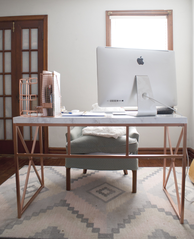 fox and gypsy Rose Gold + Marble Desk DIY