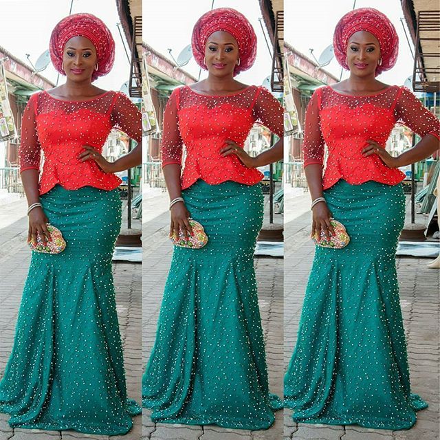 Aso Ebi Styles 2016 Green and Red Colour Combinations Aso Ebi Styles